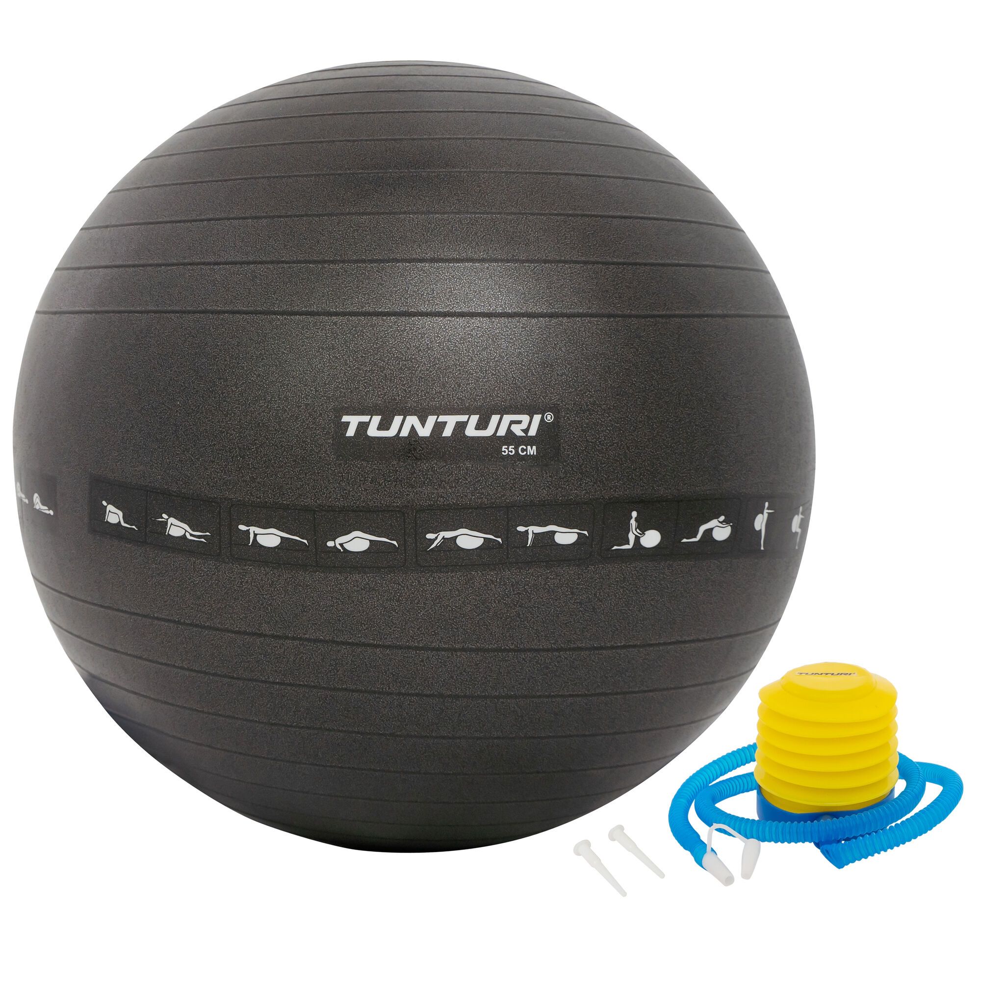 Gevlekt onbetaald meester Tunturi Tunturi Fitnessbal - Gymball - Swiss ball - 55 cm - Anti burst -  Incl. pomp - Zwart - Vechtsportonline.nl