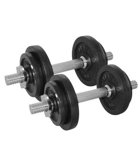 Tunturi Gewichten gietijzer totaal 20kg - Halterset met schoefsluiting - Dumbbells 2 stuks - 30mm