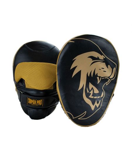 Super Pro Combat Gear Handpads Curved Leder Zwart/Goud