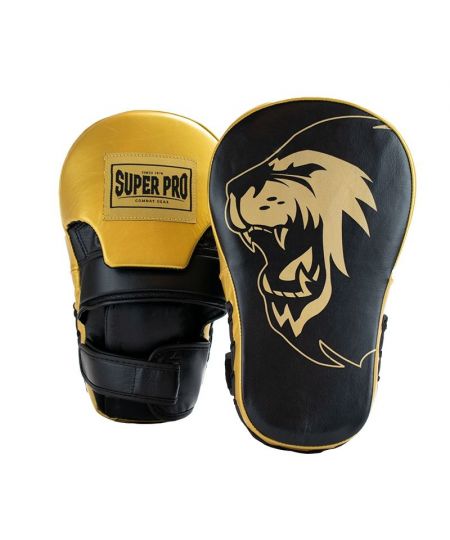 Super Pro Combat Gear Handmitts Long Curved Leder Zwart/Goud