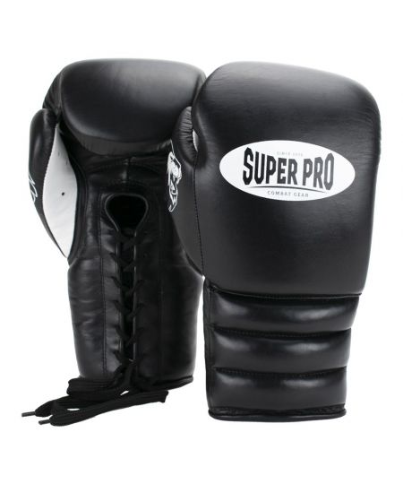 Super Pro KO Bokshandschoenen (Veters) - Zwart/Wit