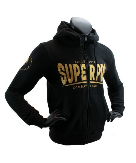 Super Pro Hoodie met Rits S.P. Logo Zwart/Goud