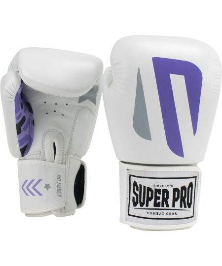 Super Pro Combat Gear (kick)Bokshandschoenen Leder No Mercy Wit/Paars/Zilver