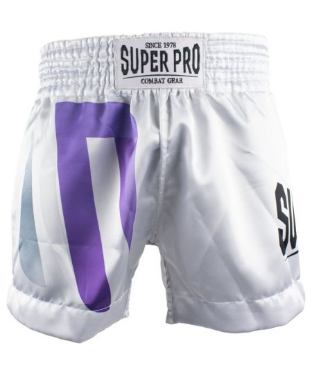 Super Pro Combat Gear Thai Short No Mercy Wit/Paars/Zilver