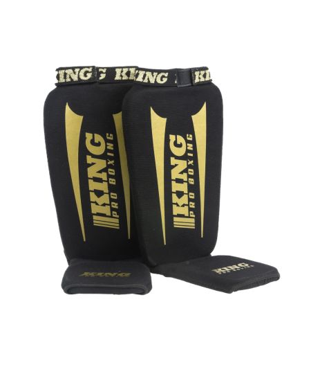 King Pro Boxing AMSG Pro 2 katoenen scheenbeschermers - Zwart/Goud