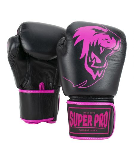 Super Pro (Kick)bokshandschoenen Warrior Leer - Zwart/Roze