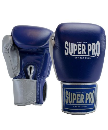 Super Pro Lederen (thai)bokshandschoenen Enforcer Blauw/Zilver/Wit