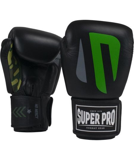 Super Pro Combat Gear (kick)Bokshandschoenen Leder No Mercy Zwart/Groen/Zilver