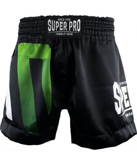 Super Pro Combat Gear Thai Short No Mercy Zwart/Groen/Zilver