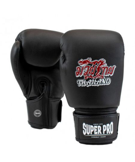 Super Pro Combat Gear Thaibokshandschoenen Half Leder Pattaya MADE in THAILAND Zwart