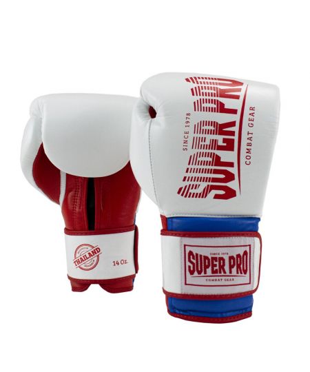 Super Pro Combat Gear Leren Thai Bokshandschoen Stripes - Wit