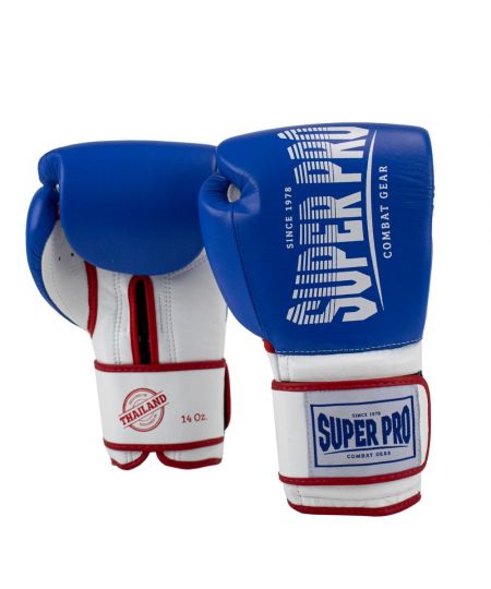 Super Pro Combat Gear Leren Thai Bokshandschoen Stripes - Blauw