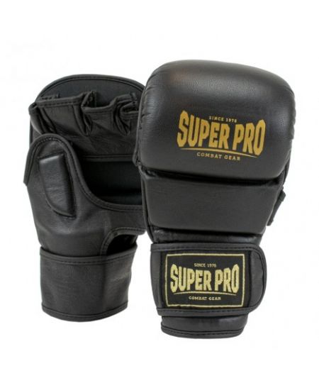 Super Pro Combat Gear MMA Shooter Handschoenen Leder Zwart/Goud