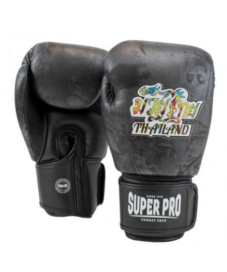 Super Pro Combat Gear Thaibokshandschoenen Leder Pattaya MADE in THAILAND Zwart Leer