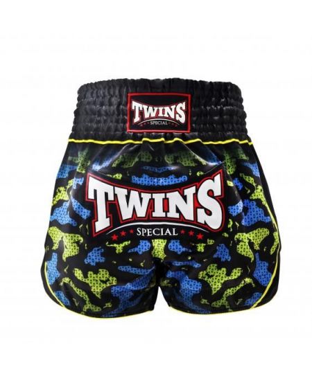 TTBL ATLAS Twins Kickboksbroekje - Zwart/Blauw/Geel