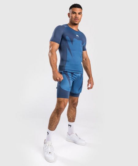 Venum Attack Heren Korte Mouw Rashguard - Marineblauw