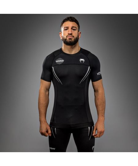 Venum x WOW FC Korte Mouwen Rashguard - Zwart/ Zilver Grijs
