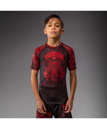 Wolf Atak Venum Kids Rashguard met korte mouwen – Zwart/Rood