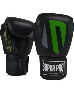 Super Pro Combat Gear (kick)Bokshandschoenen Leder No Mercy Zwart/Groen/Zilver